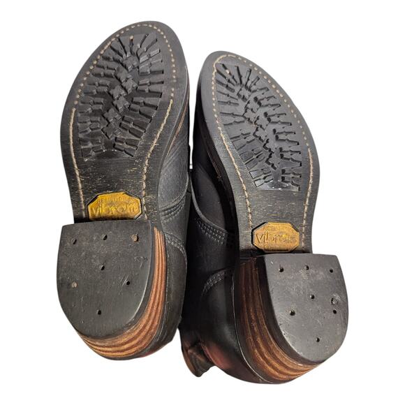 Vtg 1990s Black Leather Handmade Lace Up Pointed Toe Packer Roper Boots Sz 6 - Picture 4 of 5